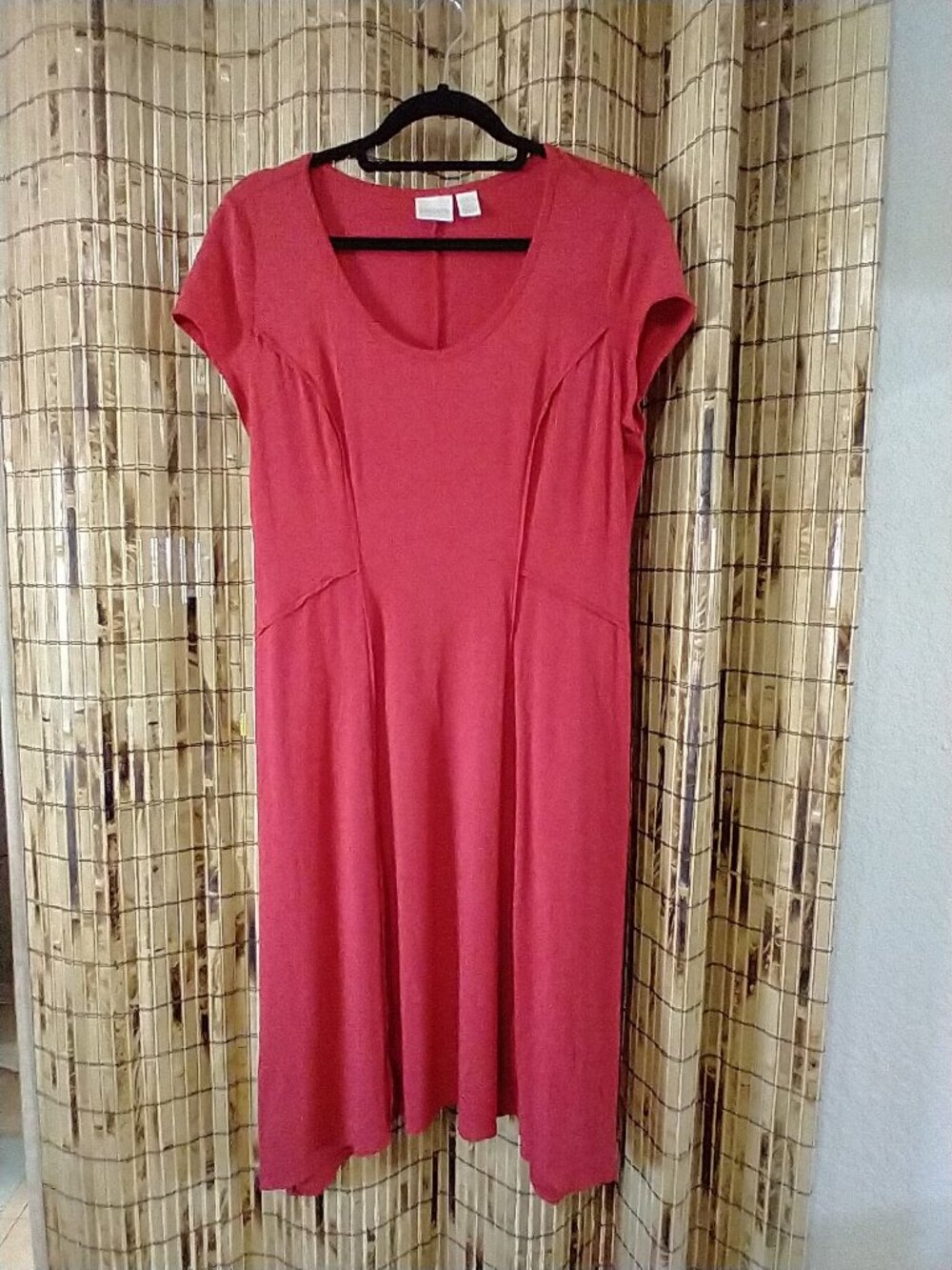 Chico’s "Sydney" Seamed Short Sleeve Knit Dress in Coral/Terracotta Pink, Size 1